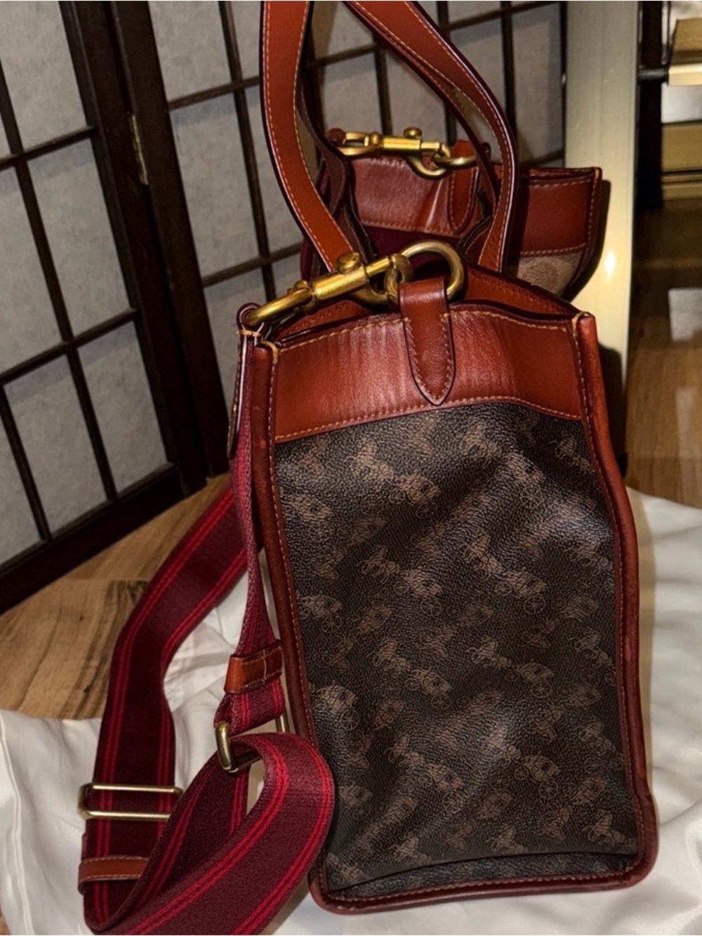 Coach Brown Signature Canvas Tote with Strap - Picture 2 of 10